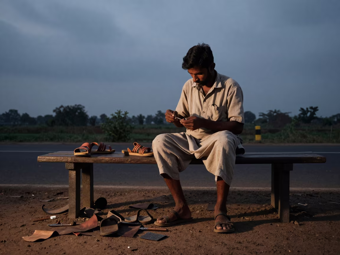Cobbler Repairing Sandals on Navi Mumbai Bench in near Navi Mumbai