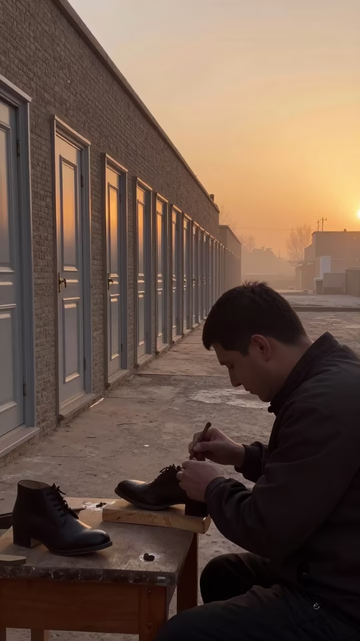 Cobbler at Sunset with Identical Doors in near Termez