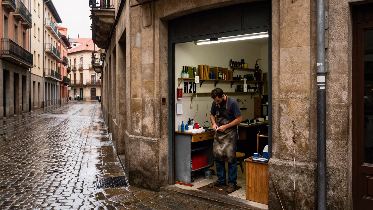 Cobbler Working in Bilbao in in Bilbao, Spain