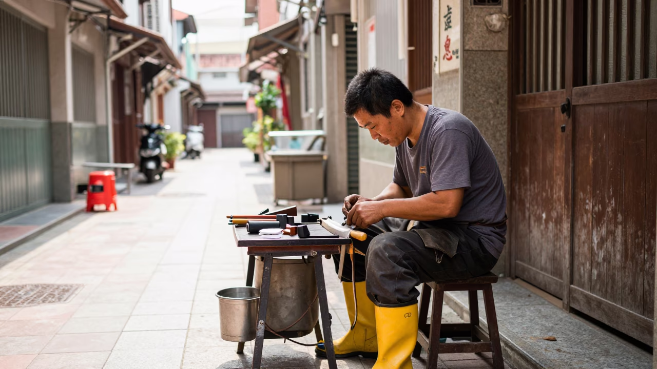 Cobbler Working in Tainan in in Tainan, Taiwan