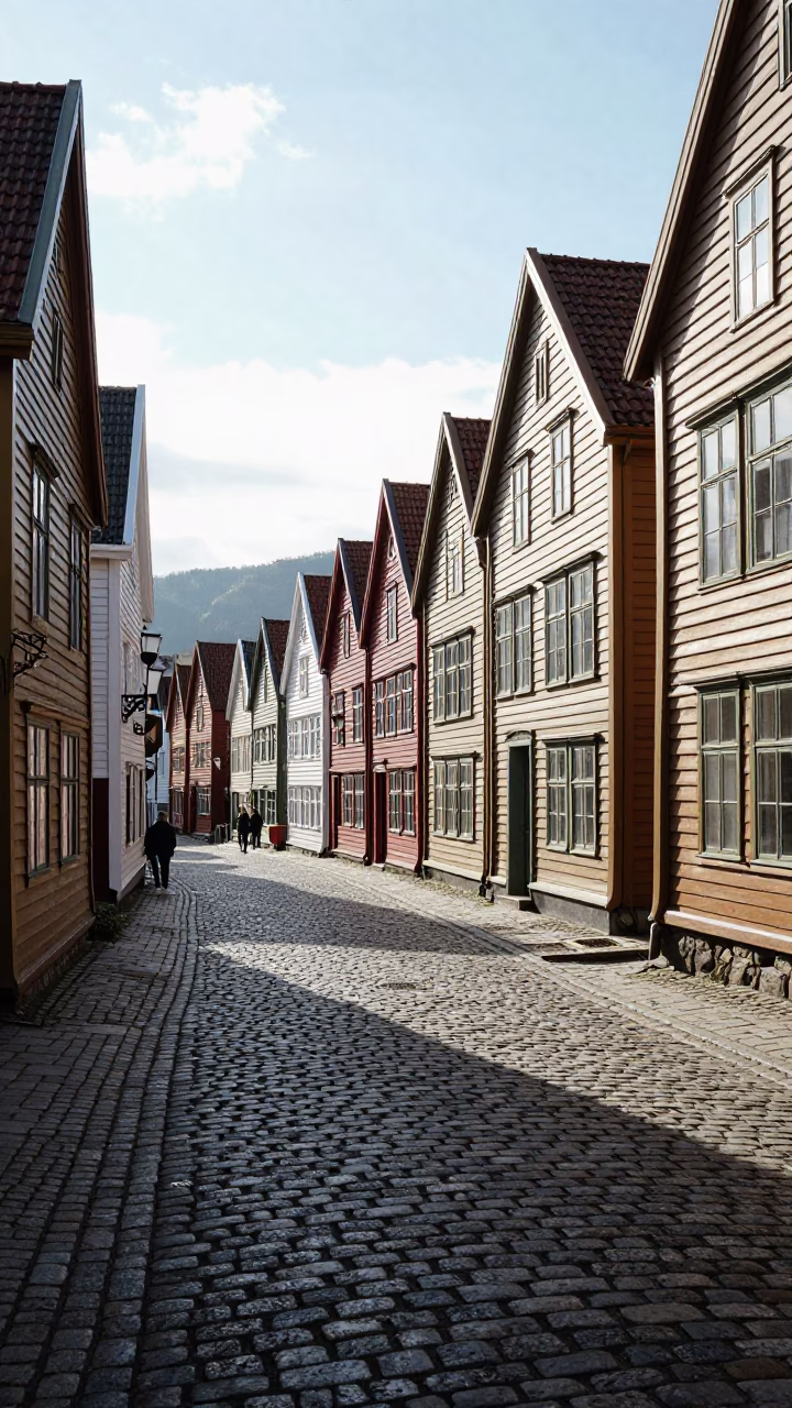 Cobblestone Alley in Bergen in in Bergen, Norway