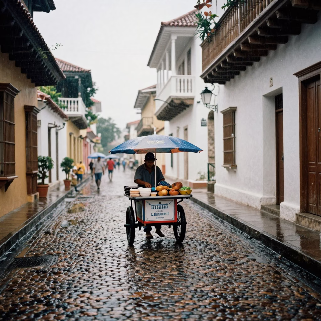 Cobblestone Alley in Cartagena in in Cartagena, Colombia