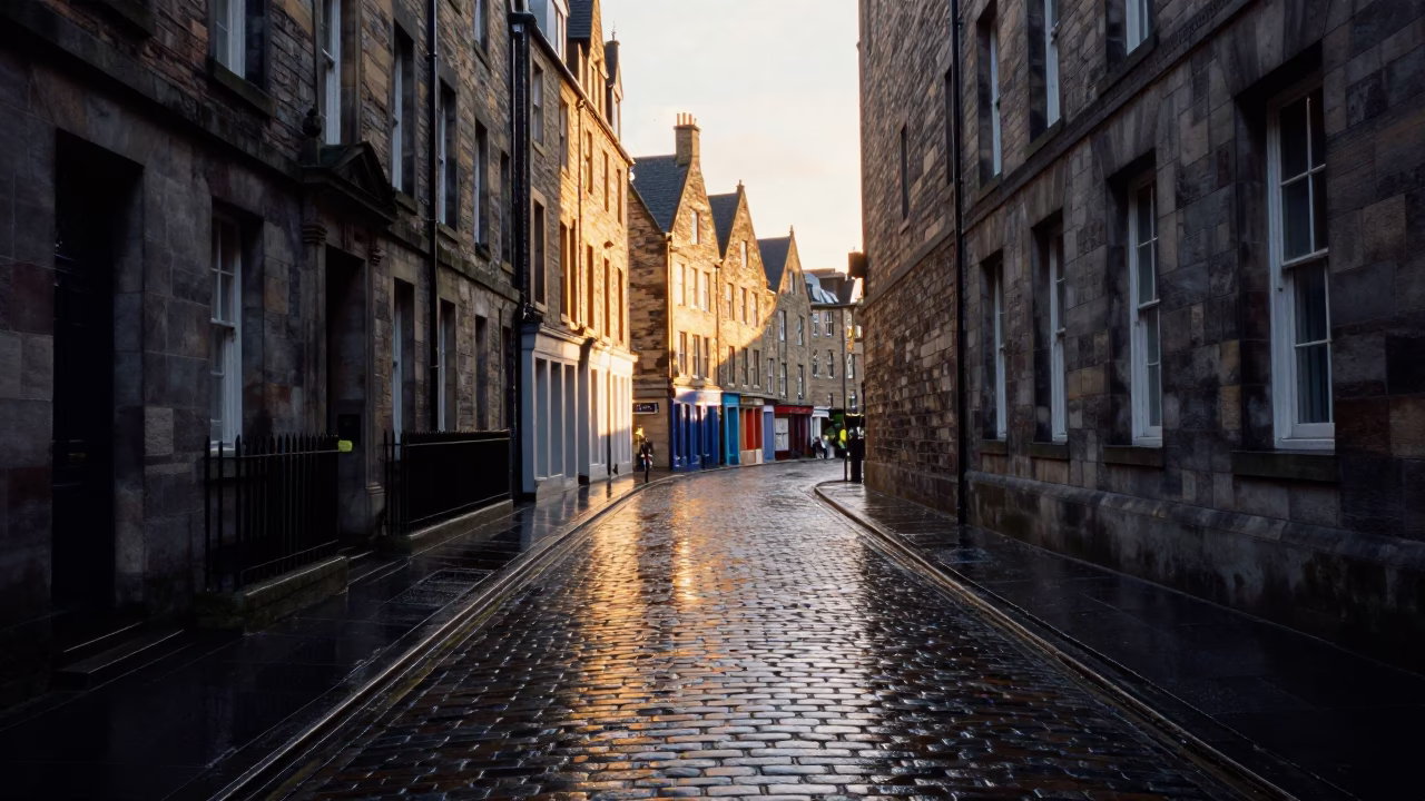 Cobblestone Alley in Edinburgh in in Edinburgh, United Kingdom