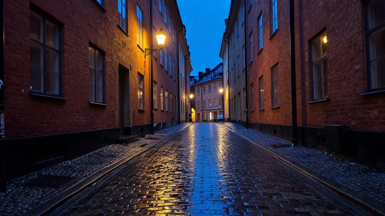 Cobblestone Alley in Stockholm in in Stockholm, Sweden