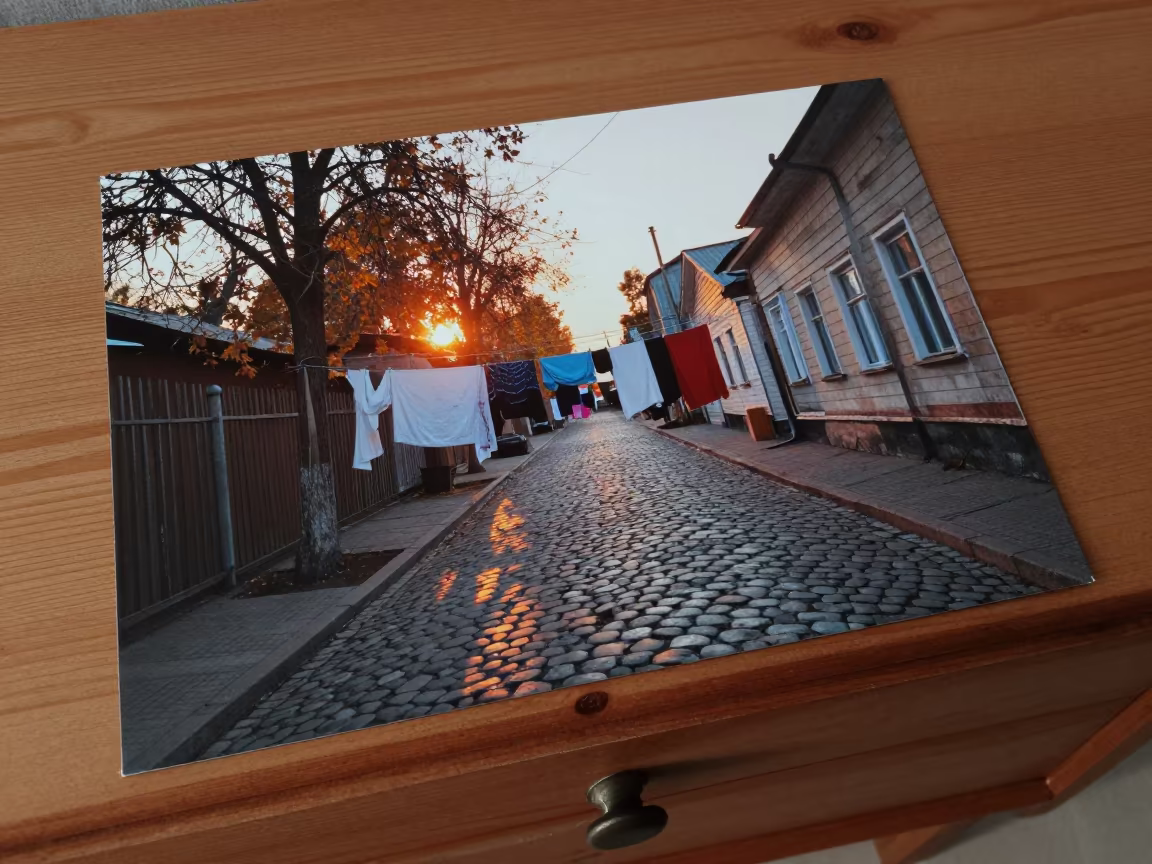 Cobblestone Alley Laundry Sunset Hotel Room in on a hotel dresser in Kemerovo