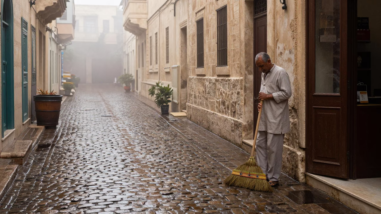 Cobblestone Alleyway in Alexandria at First Light in in Alexandria, Egypt