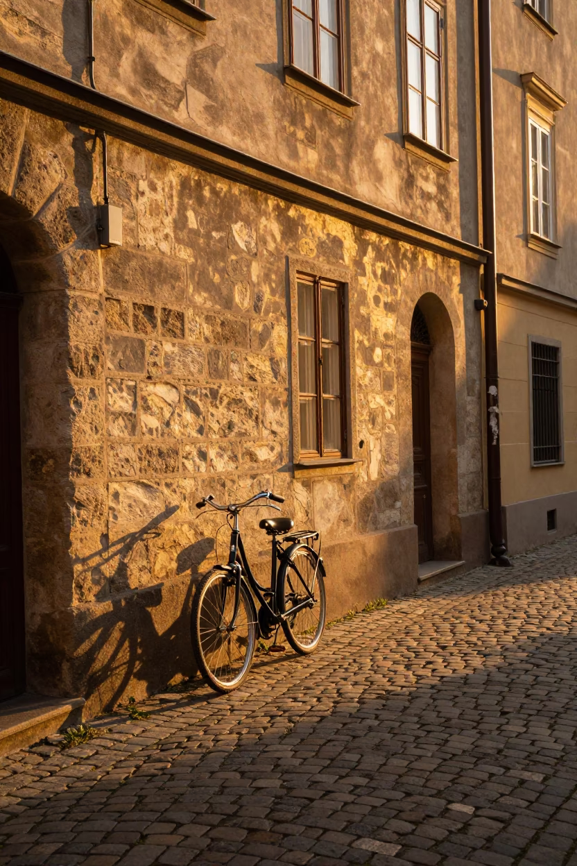 Cobblestone Alleyway in Vienna at Honeyed Evening Light in in Vienna, Austria