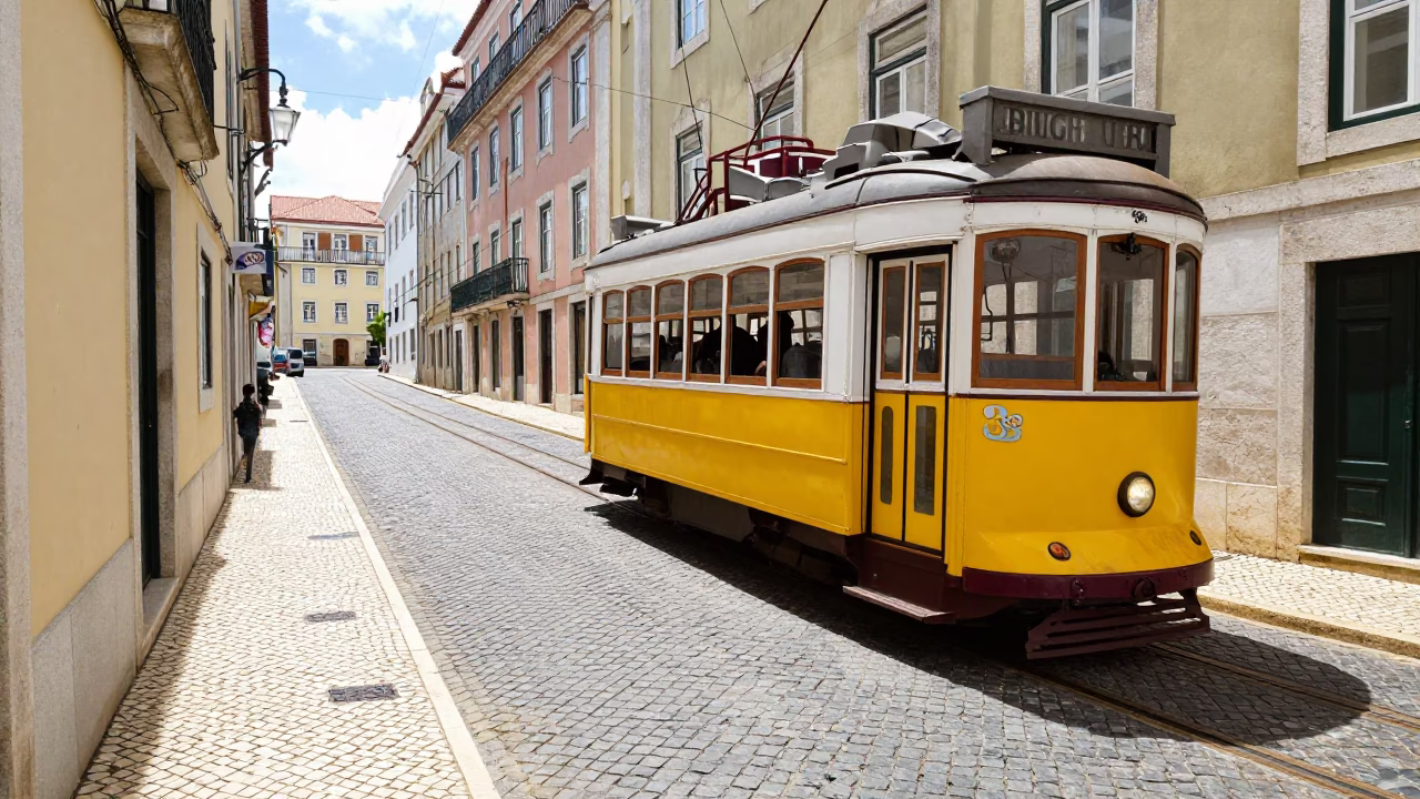 Cobblestone Avenue in Lisbon at Midday Light in in Lisbon, Portugal