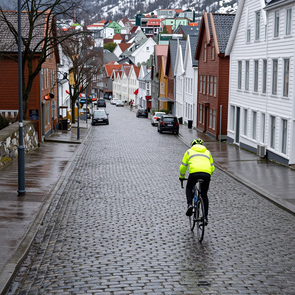 Cobblestone Incline in Bergen in in Bergen, Norway