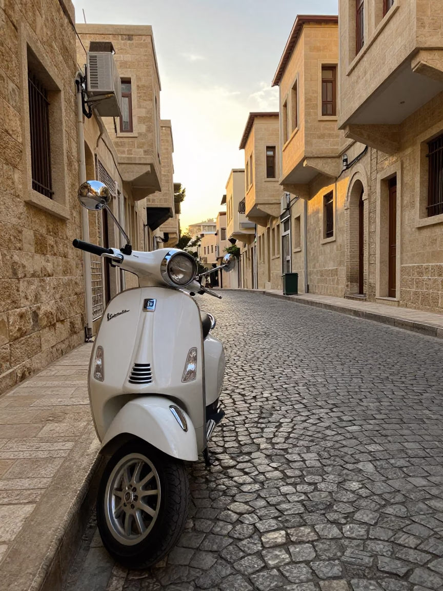 Cobblestone Lane in Beirut at The Late Afternoon Light in in Beirut, Lebanon