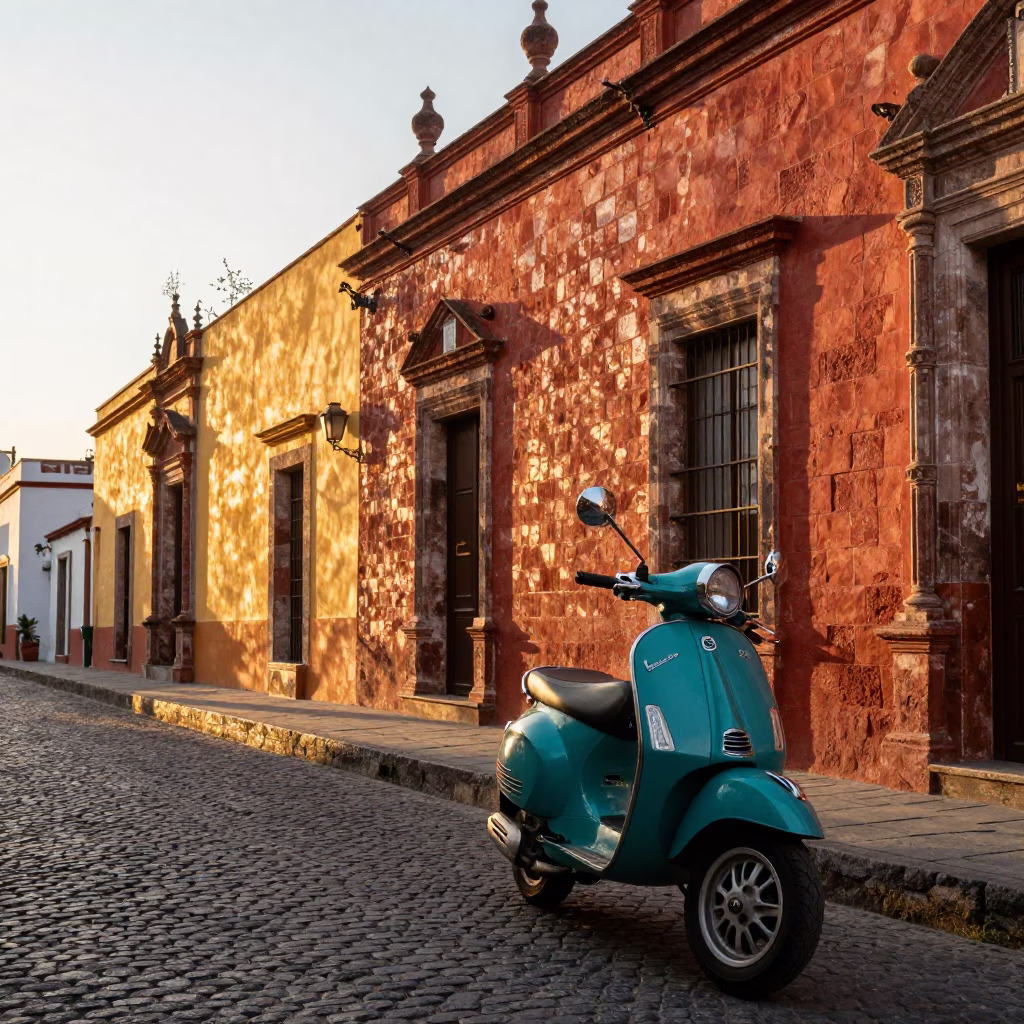 Cobblestone Lane in Mexico City at Golden Hour in in Mexico City, Mexico