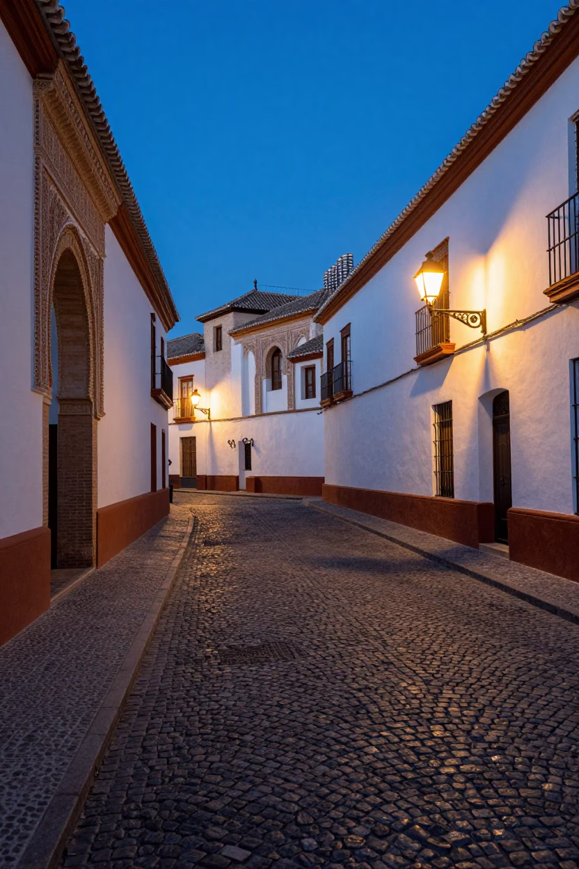 Cobblestone Plaza in Granada at Blue Hour in in Granada, Spain