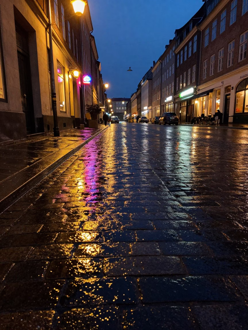 Cobblestone Reflection in Copenhagen in in Copenhagen, Denmark