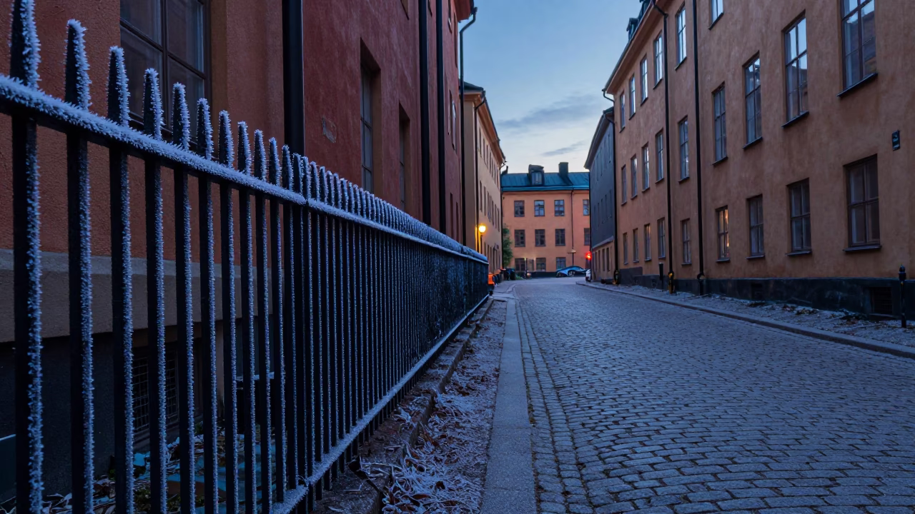 Cobblestone Street at Blue Hour in Stockholm in in Stockholm, Sweden