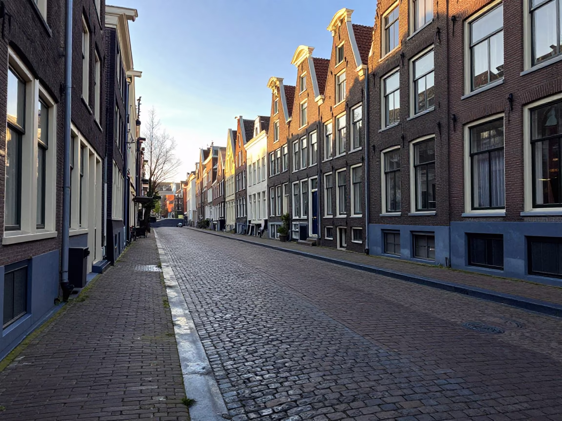Cobblestone Street in Amsterdam at The Early Afternoon Light in in Amsterdam, Netherlands