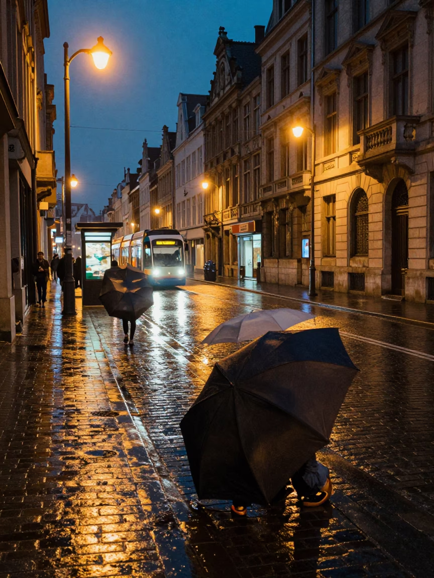 Cobblestone Street in Brussels in in Brussels, Belgium