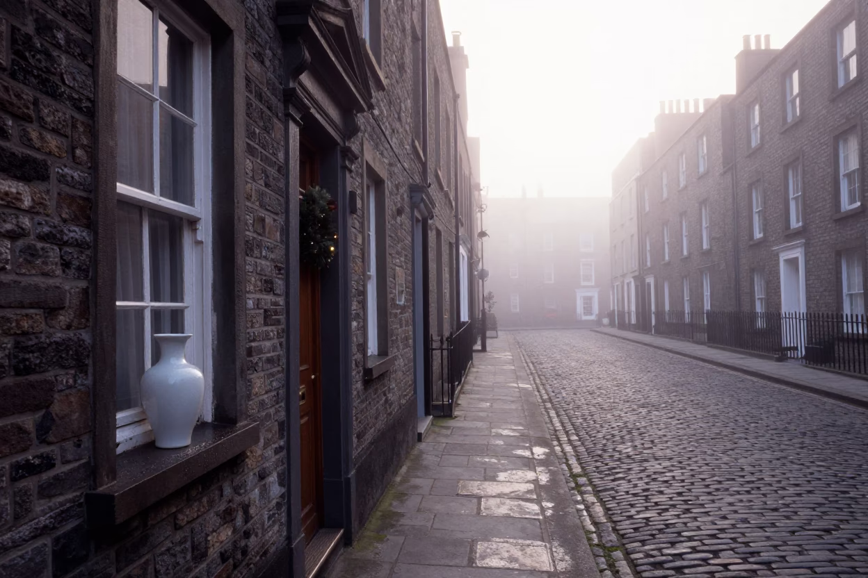 Cobblestone Street in Dublin at Dawn Light in in Dublin, Ireland