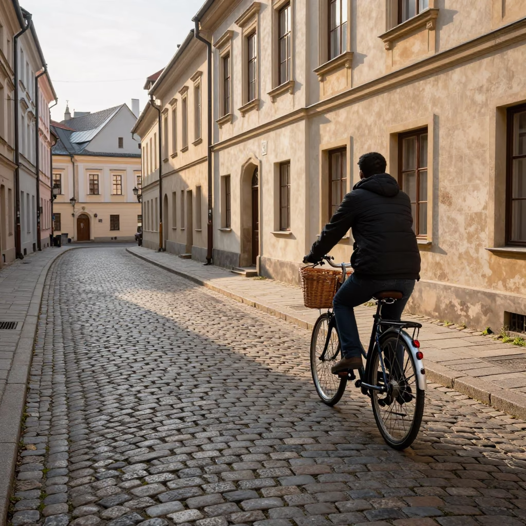 Cobblestone Street in Krakow at Clear Late-afternoon Light in in Krakow, Poland