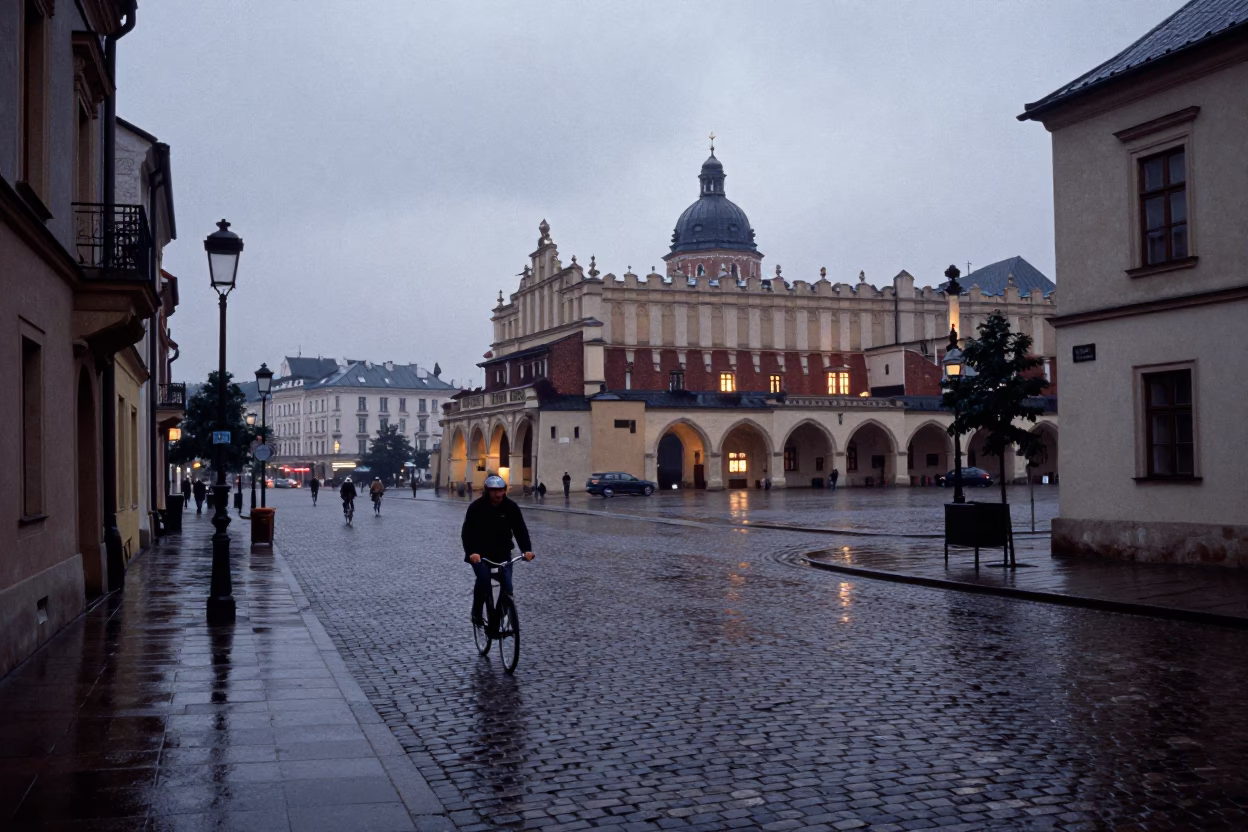 Cobblestone Street in Krakow in in Krakow, Poland