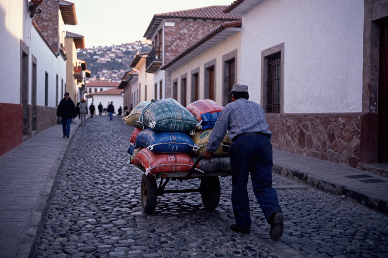 Cobblestone Street in La Paz in in La Paz, Bolivia