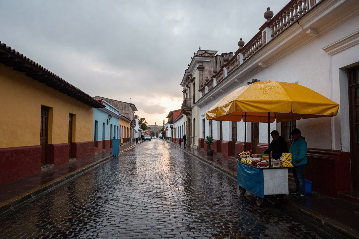 Cobblestone Street in Lima at First Light in in Lima, Peru