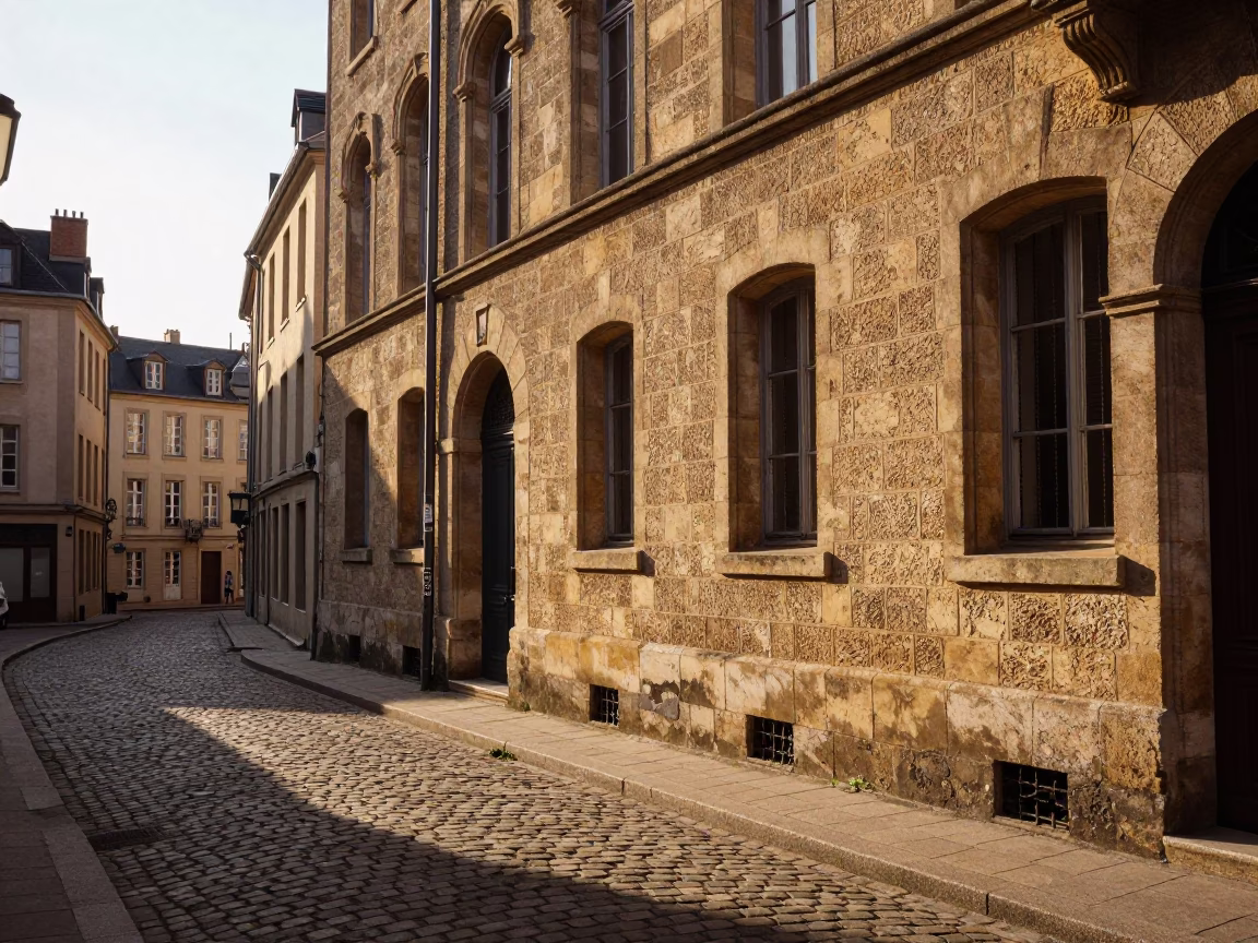 Cobblestone Street in Lyon at Clear Late-afternoon Light in in Lyon, France