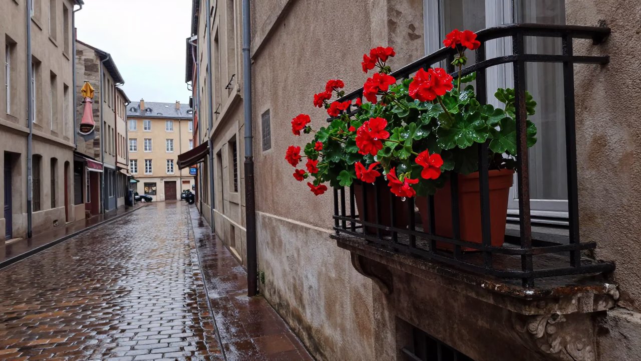 Cobblestone Street in Lyon at First Light in in Lyon, France