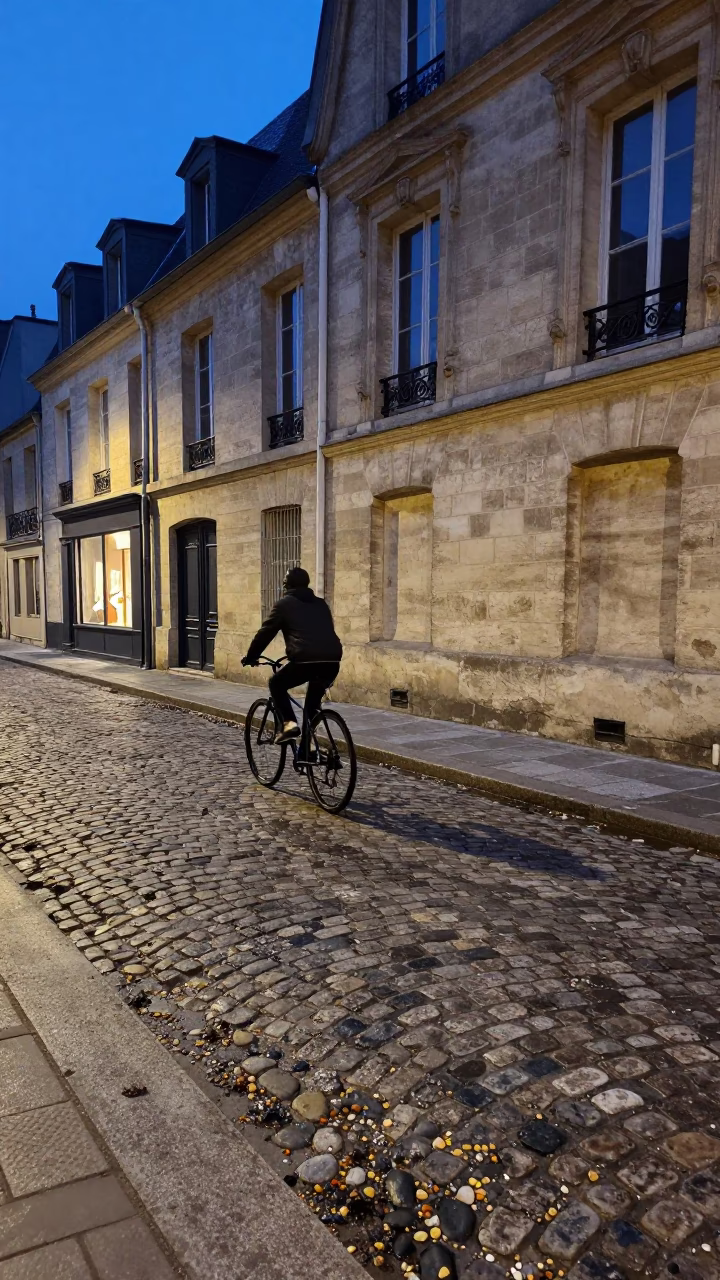 Cobblestone Street in Paris at Blue Hour in in Paris, France