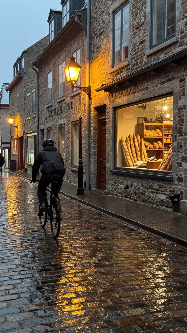 Cobblestone Street in Quebec City in in Quebec City, Quebec, Canada