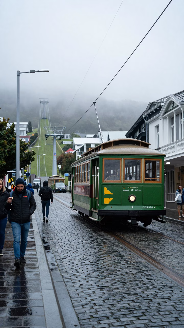 Cobblestone Street in Wellington at First Light in in Wellington, New Zealand
