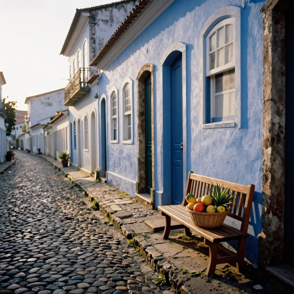 Cobblestone Street just after sunrise in Salvador in in Salvador, Brazil