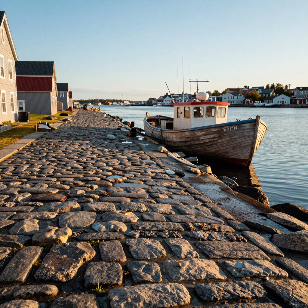Cobblestone Waterfront in Halifax at As First Light Reaches The Scene in in Halifax, Nova Scotia, Canada