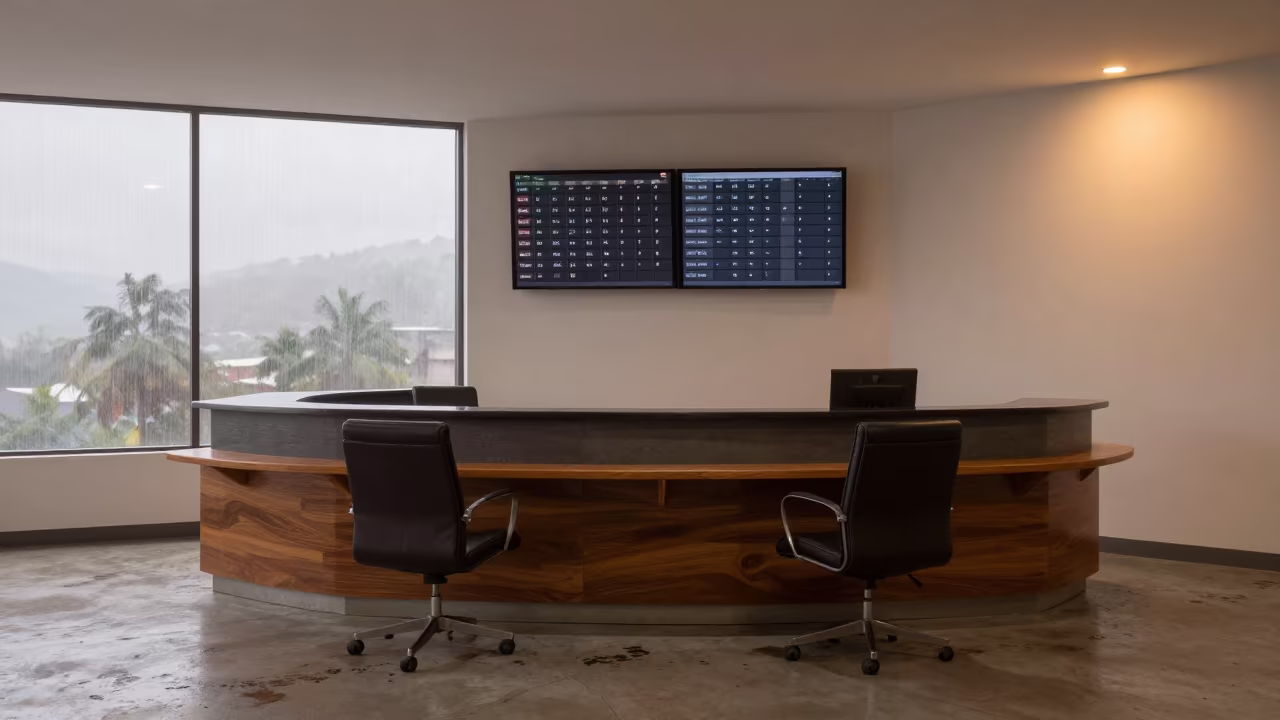 Cochabamba Office Call Queue Dashboard Dawn in at an office reception desk in Cochabamba