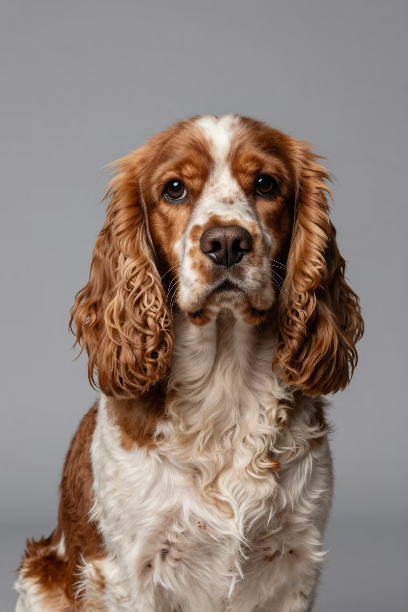 Cocker Spaniel Portrait in Washington DC Studio in in a quiet portrait studio with a plain backdrop and eye-level framing in Washington DC