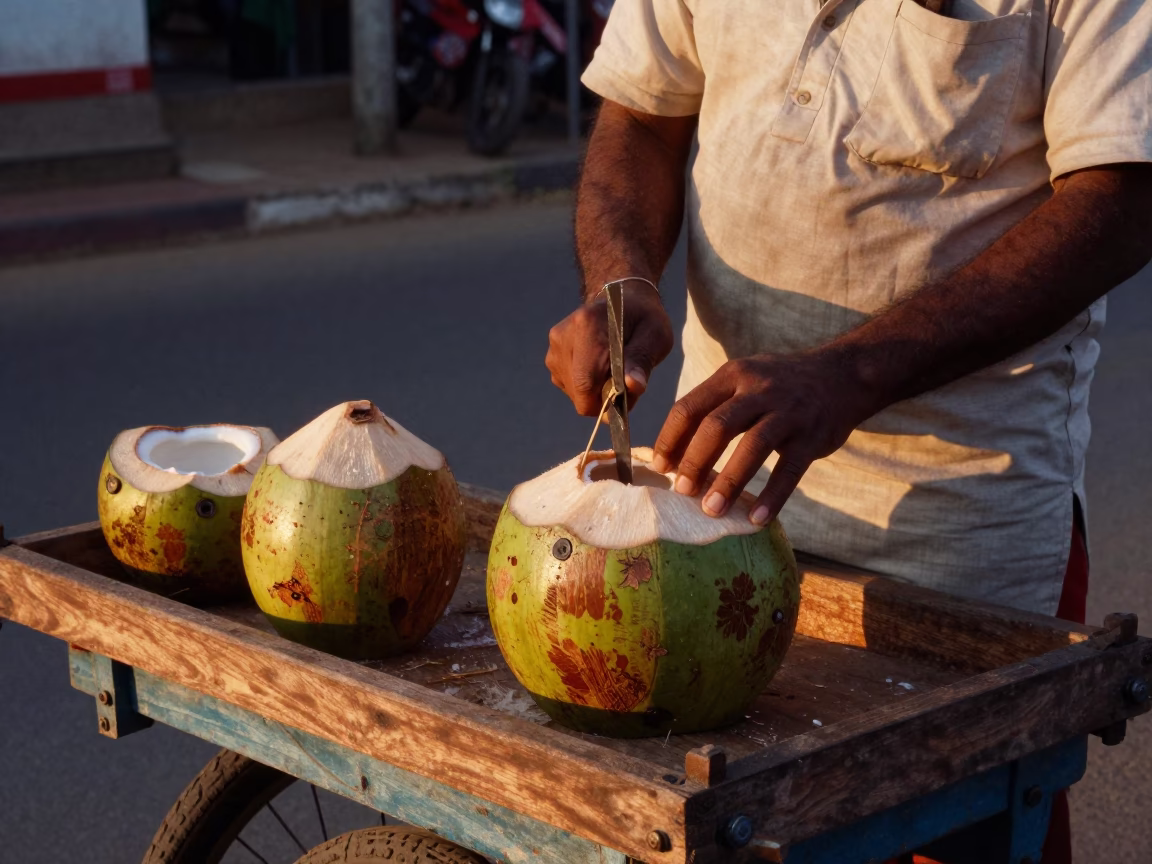 Coconut Water in Chennai at Sunset Light in in Chennai, India