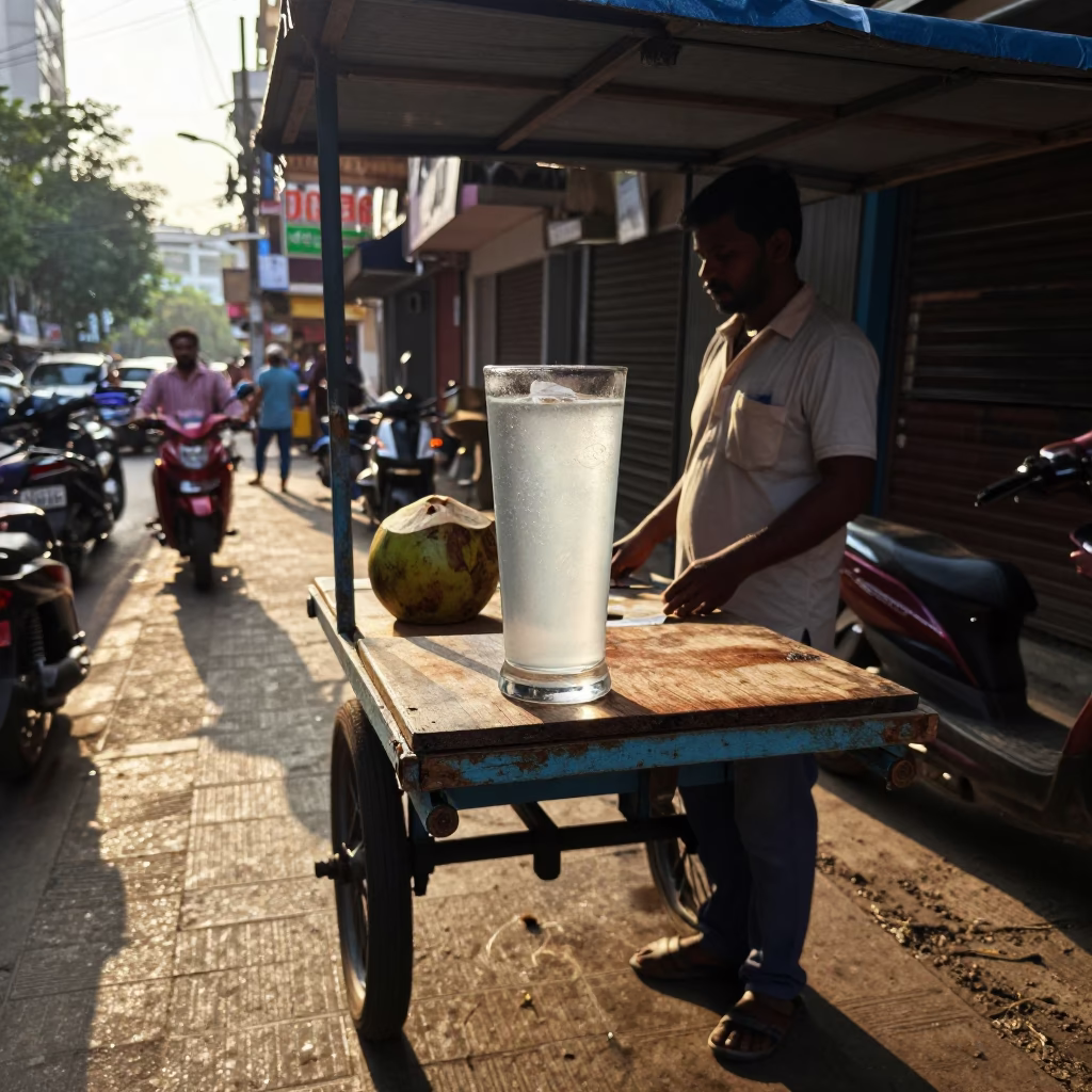 Coconut Water in Chennai at The Late Afternoon Light in in Chennai, India