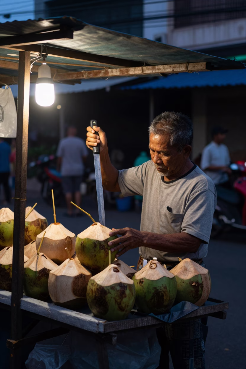 Coconut Water in Surabaya at The Early Evening Light in in Surabaya, Indonesia