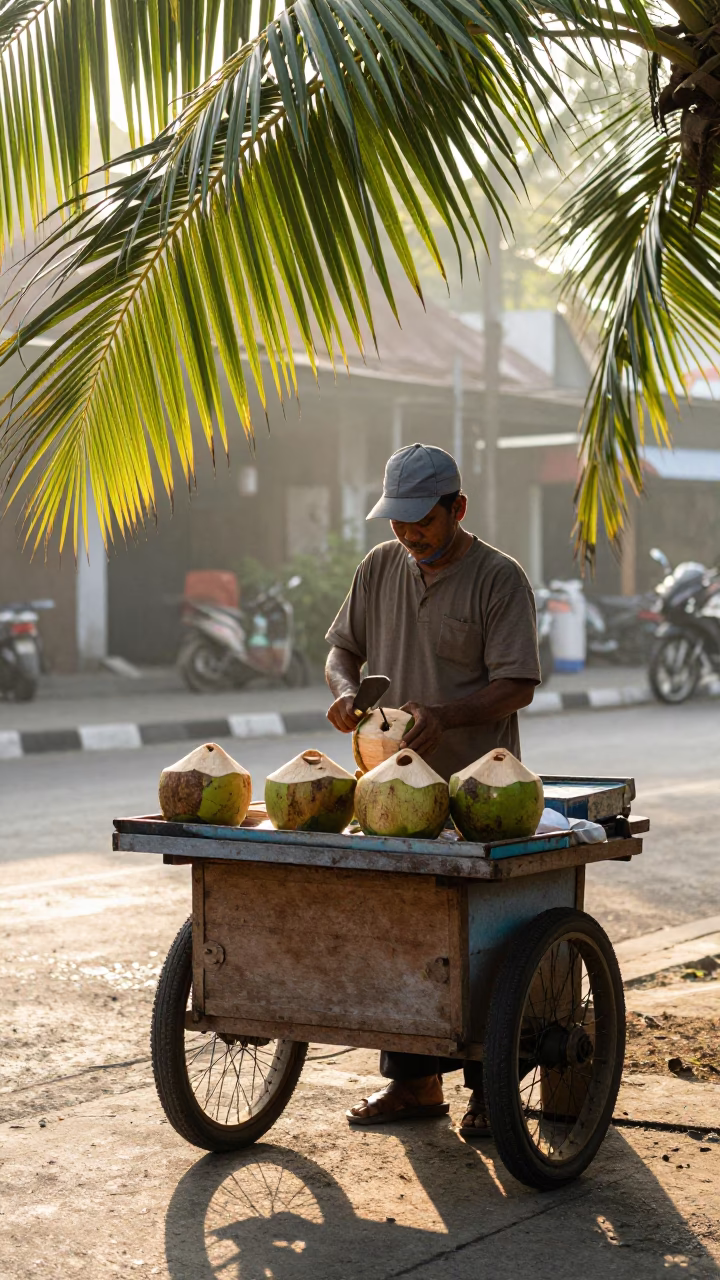 Coconut Water just after sunrise in Denpasar in in Denpasar, Indonesia