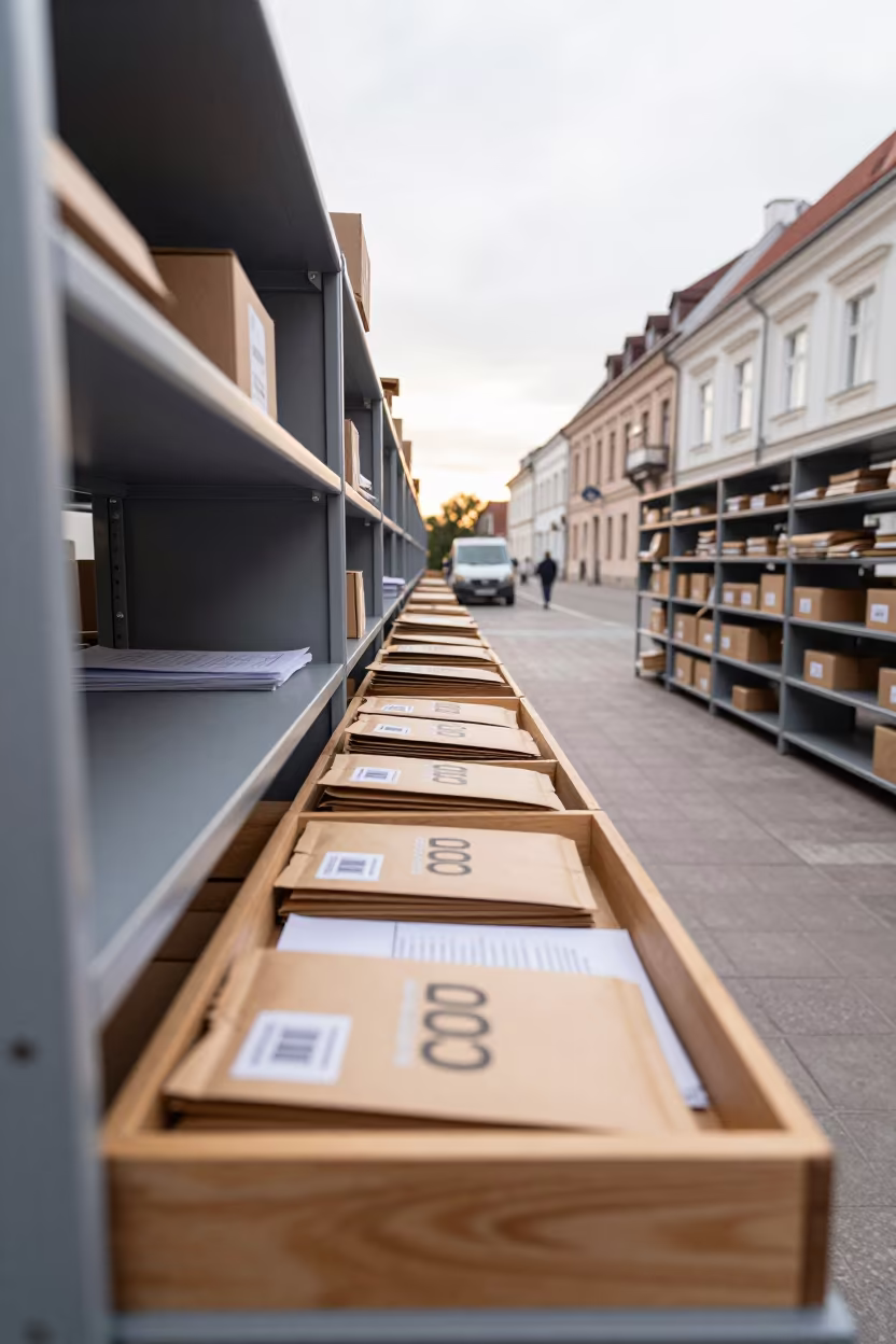 COD Remittance Pouch Drawer Krakow Fulfillment Station in at a fulfillment packing station in Old Town, Krakow