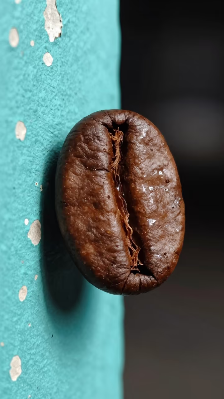Coffee Bean Texture Against Turquoise Paint in against weathered turquoise paint near Nizhny Novgorod