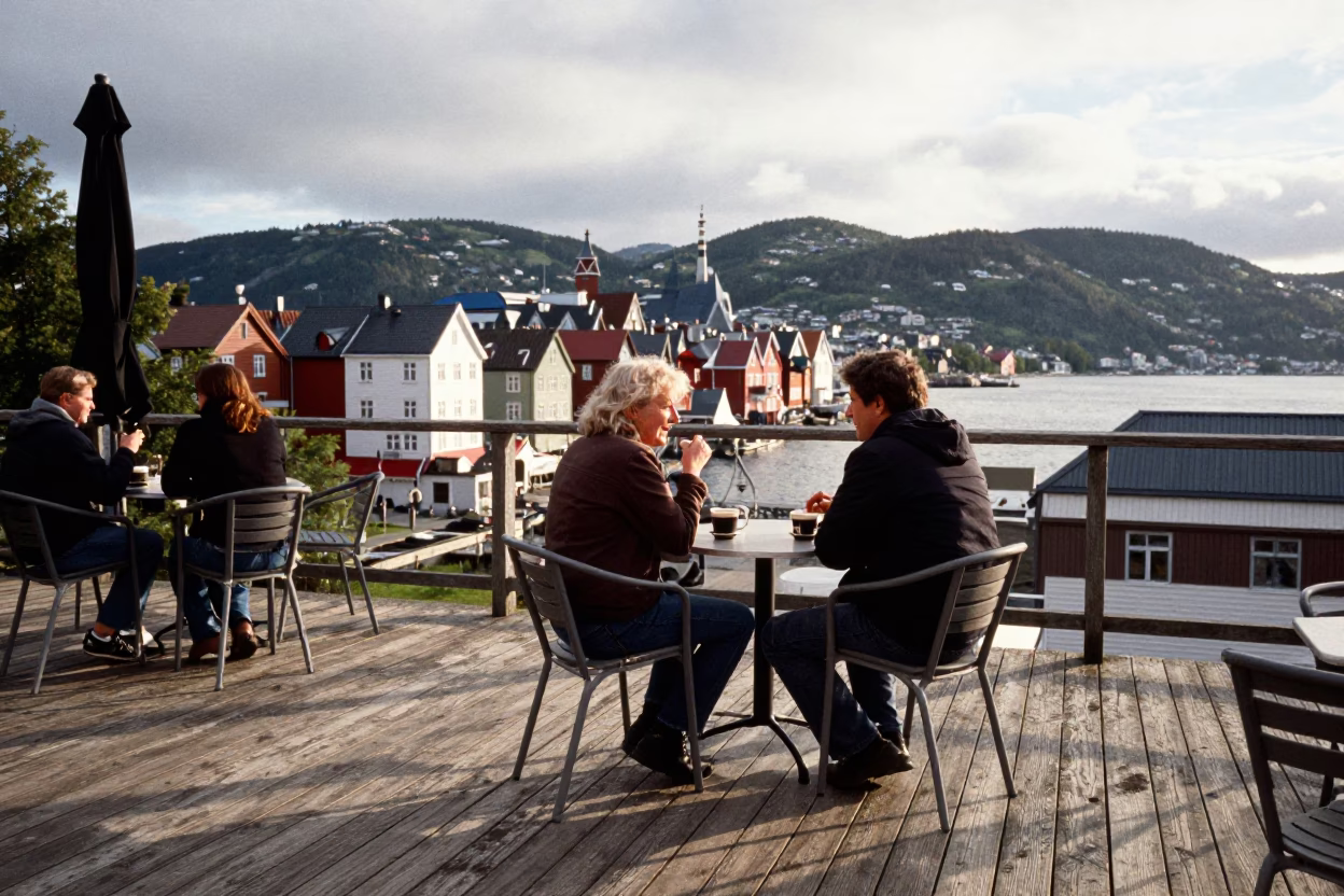 Coffee Break in Bergen at The Late Afternoon Light in in Bergen, Norway