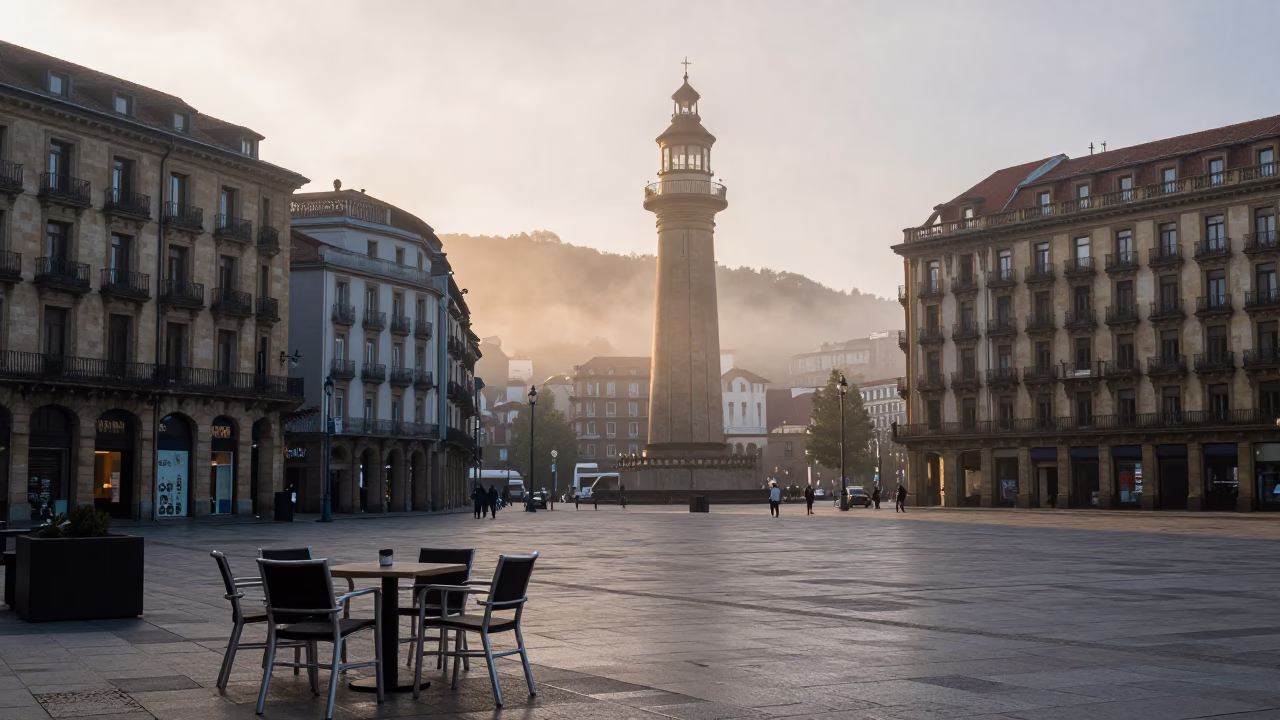 Coffee Break in Bilbao at Nautical Dawn Light in in Bilbao, Spain
