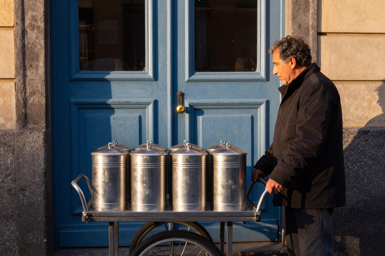 Coffee Canisters just after sunrise in Naples in in Naples, Italy
