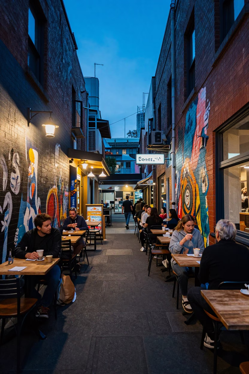 Coffee Culture in Melbourne at The Last Blue Light Of Evening in in Melbourne, Victoria, Australia