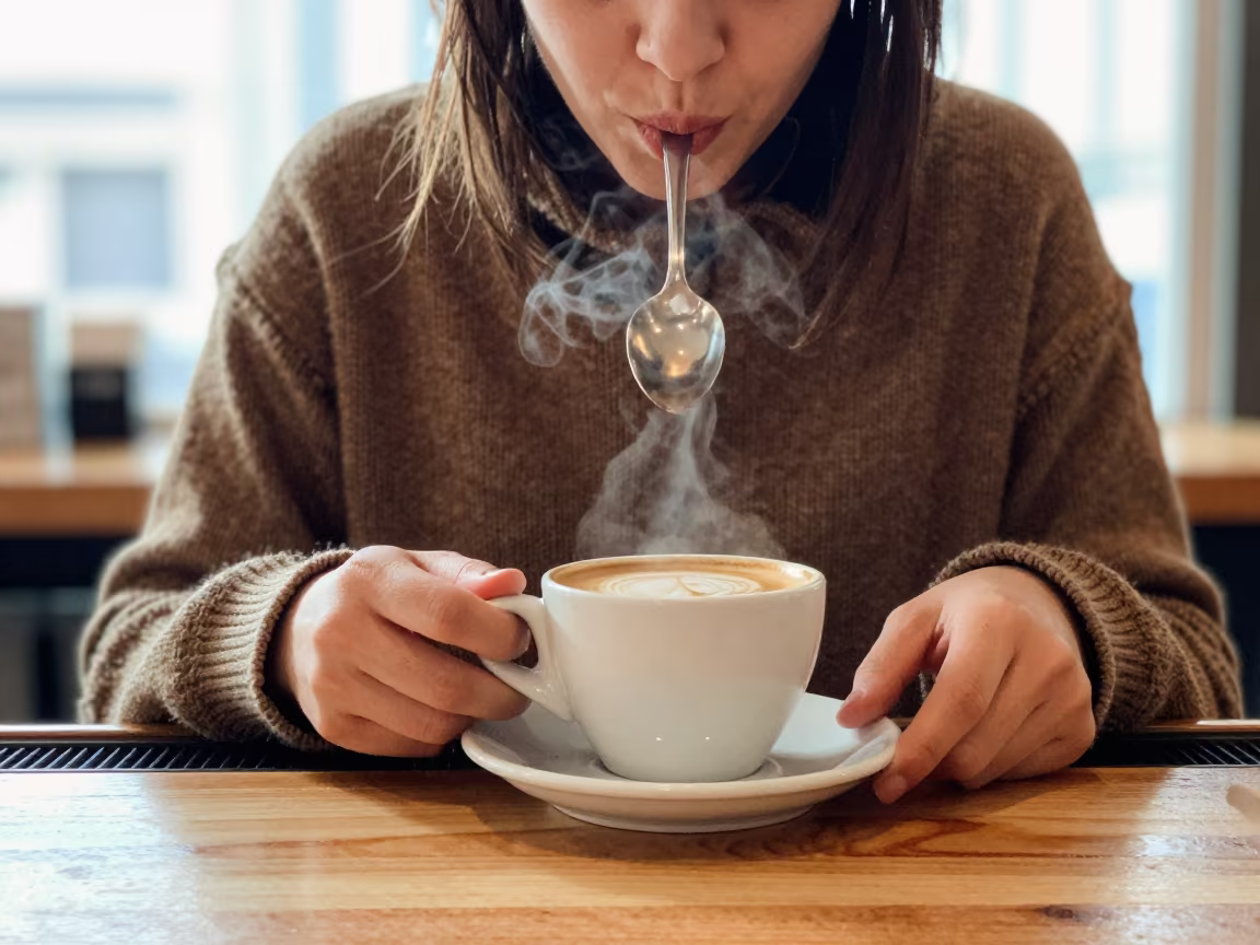 Coffee Cupper Tasting Spoon in Morning Light in at a coffee bar counter in Vaughan