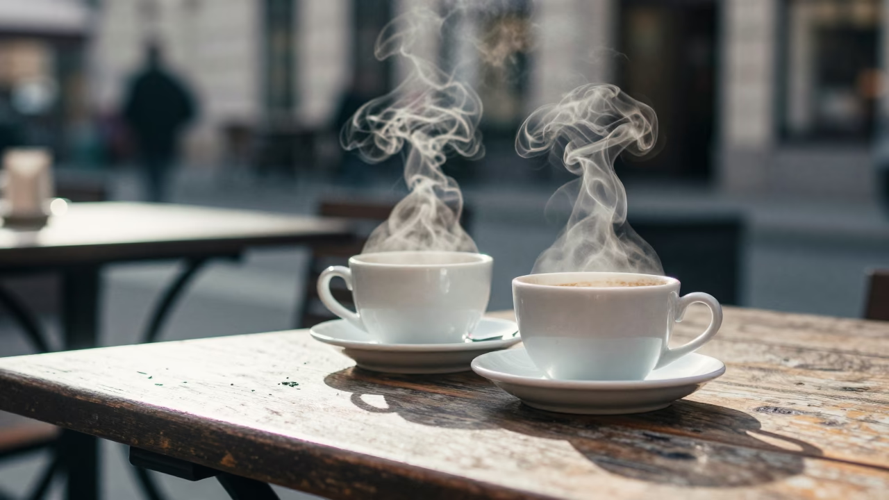 Coffee Cups in Vienna at The Late Morning Light in in Vienna, Austria