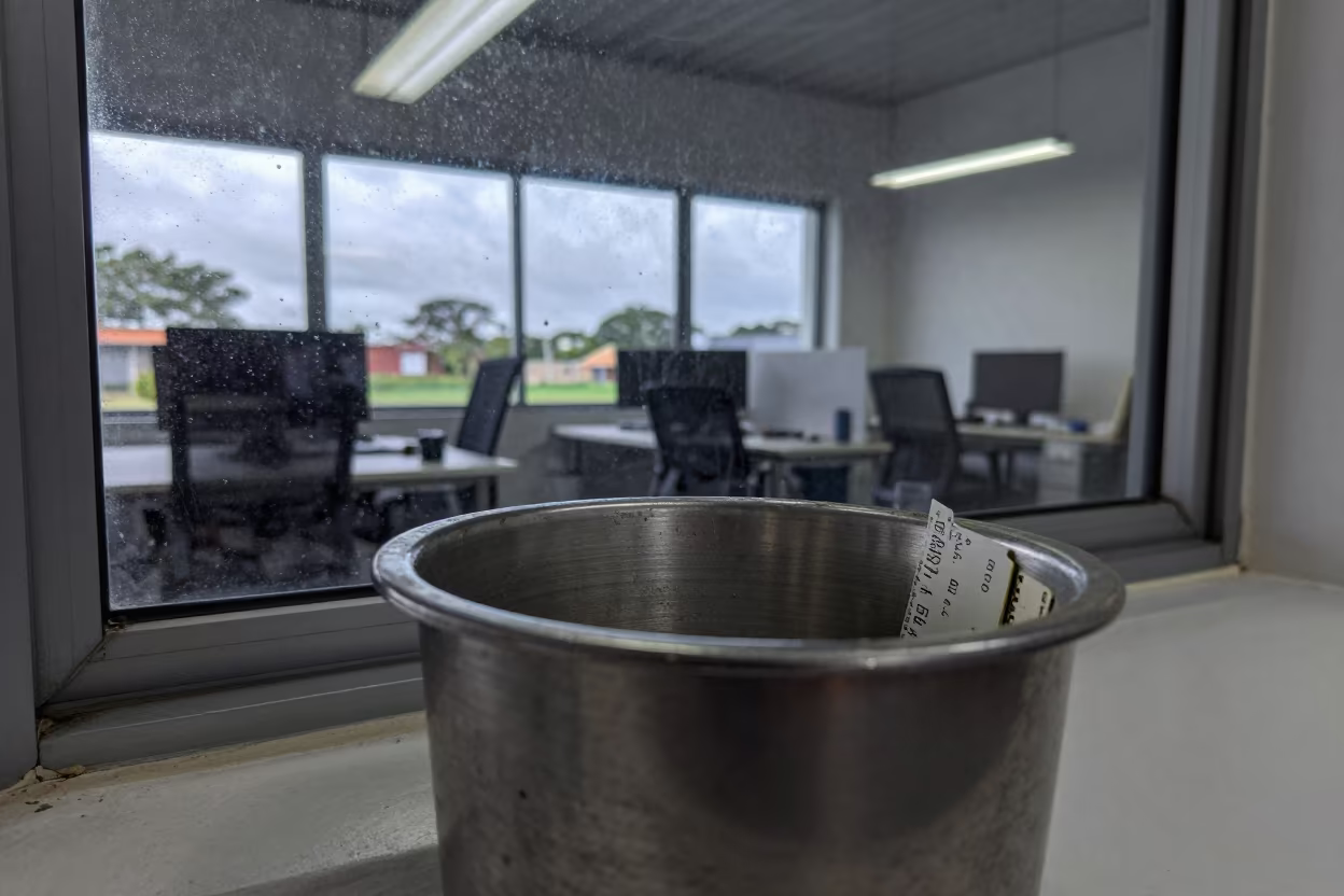 Coffee Filter Bin in Banjul Office Bay in inside an open-plan office bay near Banjul