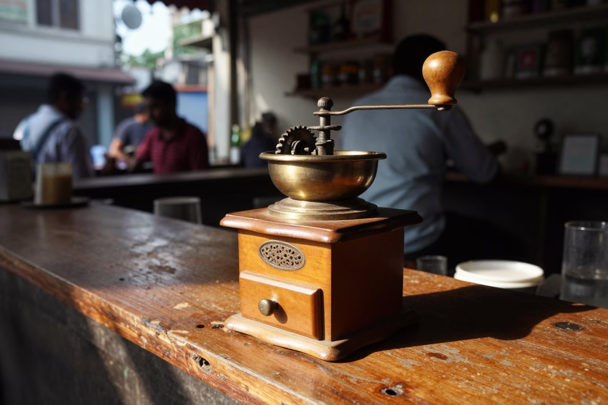 Coffee Grinder in Kolkata at The Early Afternoon Light in in Kolkata, India
