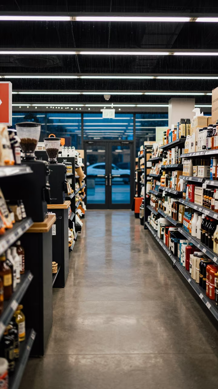 Coffee Grinder Jar Under Night Lights Halifax in at a checkout lane under flat store light near Halifax