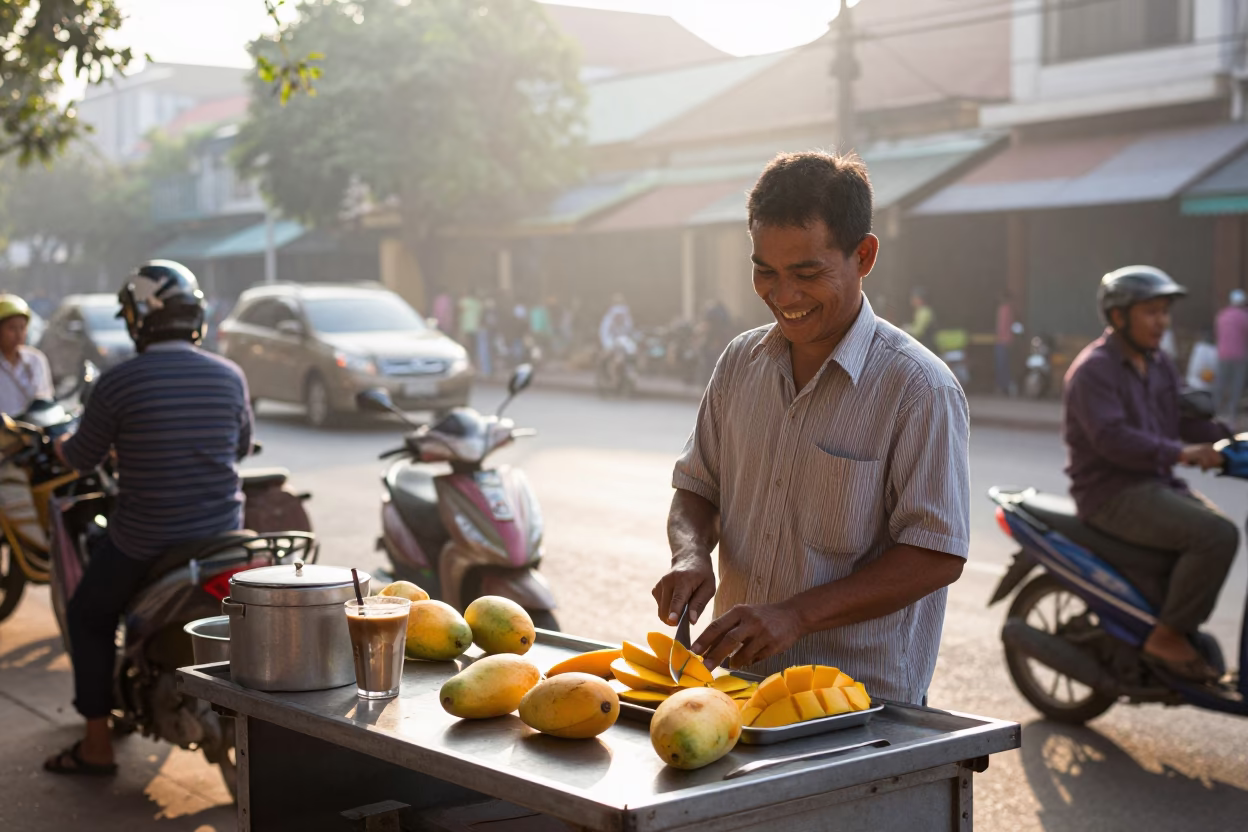 Coffee in Phnom Penh at The Early Morning Light in in Phnom Penh, Cambodia